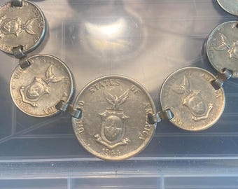 Coin Bracelet Filipinos Fifty Centavos 1944 Silver Coin Double Hook Closure 6.5