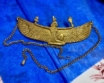 Egyptian Goodess Replica Alva Museum Collar Bib Necklace Gold Tone Signed