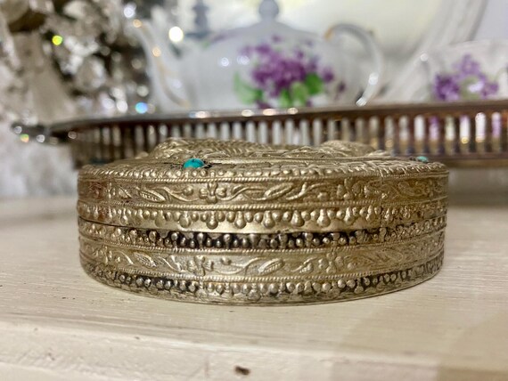 Silver over Copper Dragon Box: Turquoise Glass St… - image 8