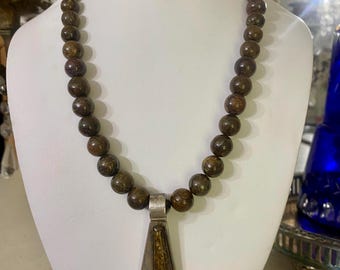 Sterling Silver Brown Agate Pendant Necklace: Two-Piece Removable Design Tiger Eye