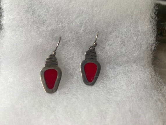Vintage Navaho Southwestern  Dangle Earrings Red … - image 4