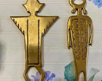 Vintage Chile Ancient Cultural Symbols Or Historical Figures Gold Tone Over Brass