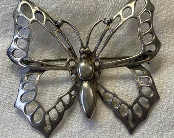 Butterfly Brooch Sterling Silver Large Size Open Wing 2 1/4 Inch