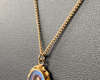 Painted Portrait Lady Pendant Charm on Chain Vintage