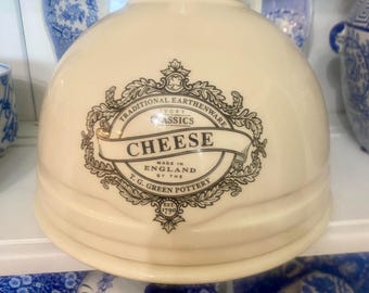 Round Dome Covered Cheese Dish England Earthenware T.G. Green Pottery Ivory Color Black Lettering