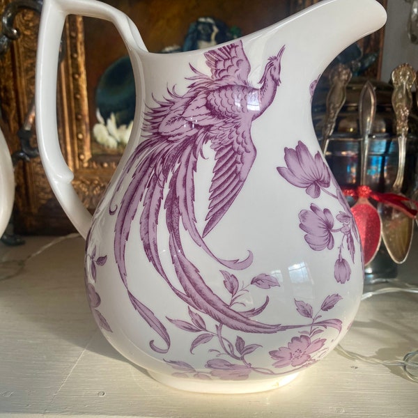 Spode KIngsley Water Pitcher Made in England Purple White Transferware