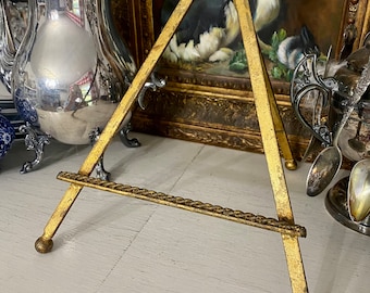 2 Florentine picture Easel Gold Wood Display Stands 14 1/2 and 6 3/4