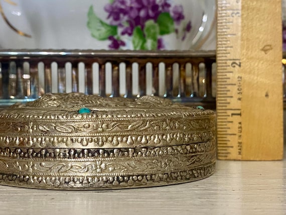 Silver over Copper Dragon Box: Turquoise Glass St… - image 9