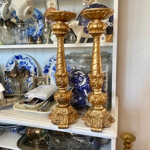 Tall Gold Candle Sticks Decorative Altar Style Resin