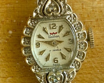 Waltham Ladies 10K Gold Tone Chip Diamonds Wrist Watch Speidel Band