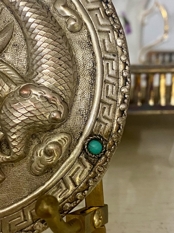 Silver over Copper Dragon Box: Turquoise Glass St… - image 7