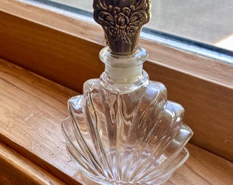 Clear Crystal Perfume Bottle Silver Plate Sterling Top Vintage Art Deco