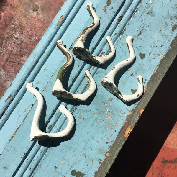 Salvaged Vintage Coat Hooks Repurpose Hooks Coat Rack Hooks Retro As Found set of 4