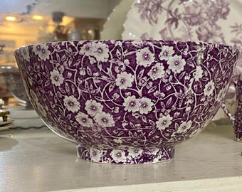 Purple Mulberry Burleigh Calico Staffordshire Serving Bowl Made in England 8 inch Transferware Pattern