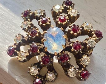 Garnet Opal Crystal Small Brooch One Inch