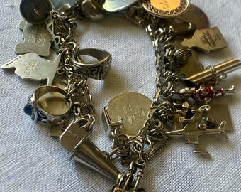 Charm Bracelet Sterling Silver Charms Bracelet 33 Charms 92 Grams weight 7.5 Inch