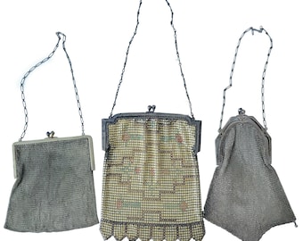 1920's Whiting & Davis Enamel and Soldered Mesh Purses