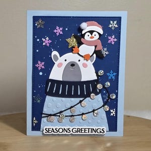 Handcrafted Polar Bear and Penguin Dimensional Card  Holiday Gift Handmade