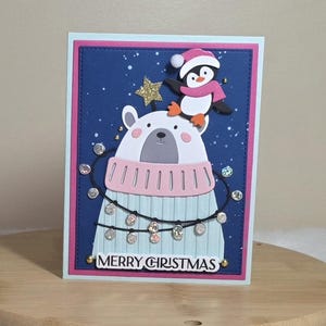 Handcrafted Polar Bear and Penguin Dimensional Card  Holiday Gift Handmade