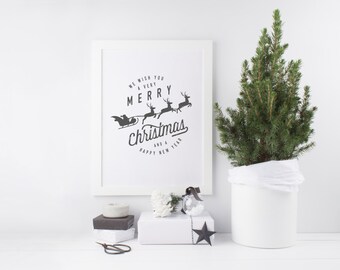 We Wish You A Merry Christmas and A Happy New Year Print - Vintage Christmas Print - Vintage Christmas Art