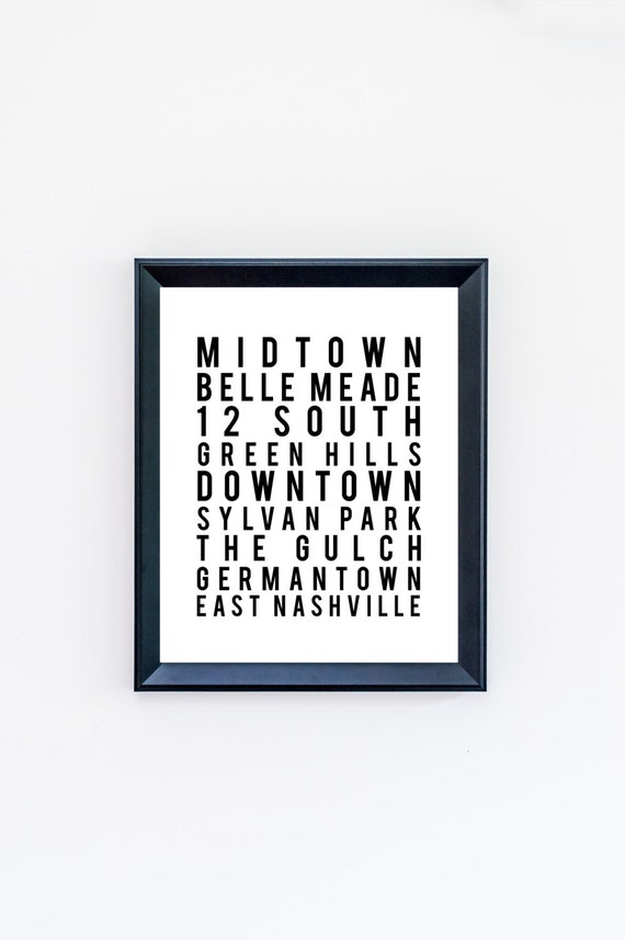 Nashville Neighborhoods Print - Nashville Print - Nashville Art - Nashville Areas Print