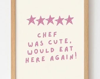 Zabawna naklejka ścienna z recenzją restauracji | Dekoracja kuchni z cytatem szefa kuchni (do pobrania w wersji cyfrowej)