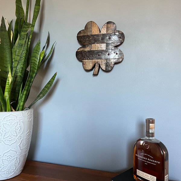 1’ Four Leaf Clover Bourbon Barrel Wood Cutout with Rings