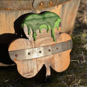 1’  Waxed Shamrock Bourbon Barrel Wood Cutout with Rings