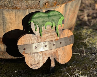 1’  Waxed Shamrock Bourbon Barrel Wood Cutout with Rings