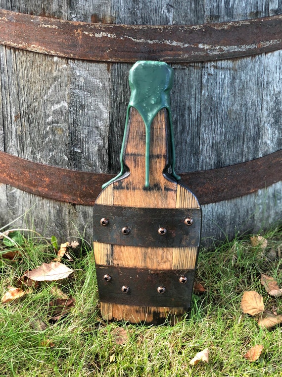 1’ Blue and Orange Bourbon Barrel Wood Bottle Cutout with Wax