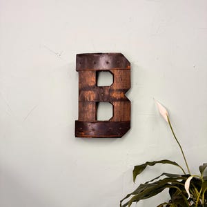1' “B” Monogram Bourbon Barrel Wood Cutout with Rings