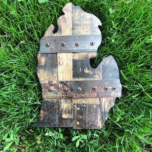 Michigan State 1’ Mitten Bourbon Barrel Wood Cutout with Rings
