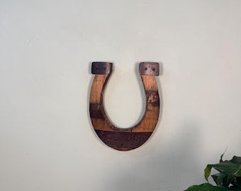 1’ Horse Shoe Bourbon Barrel Wood Cutout with Rings