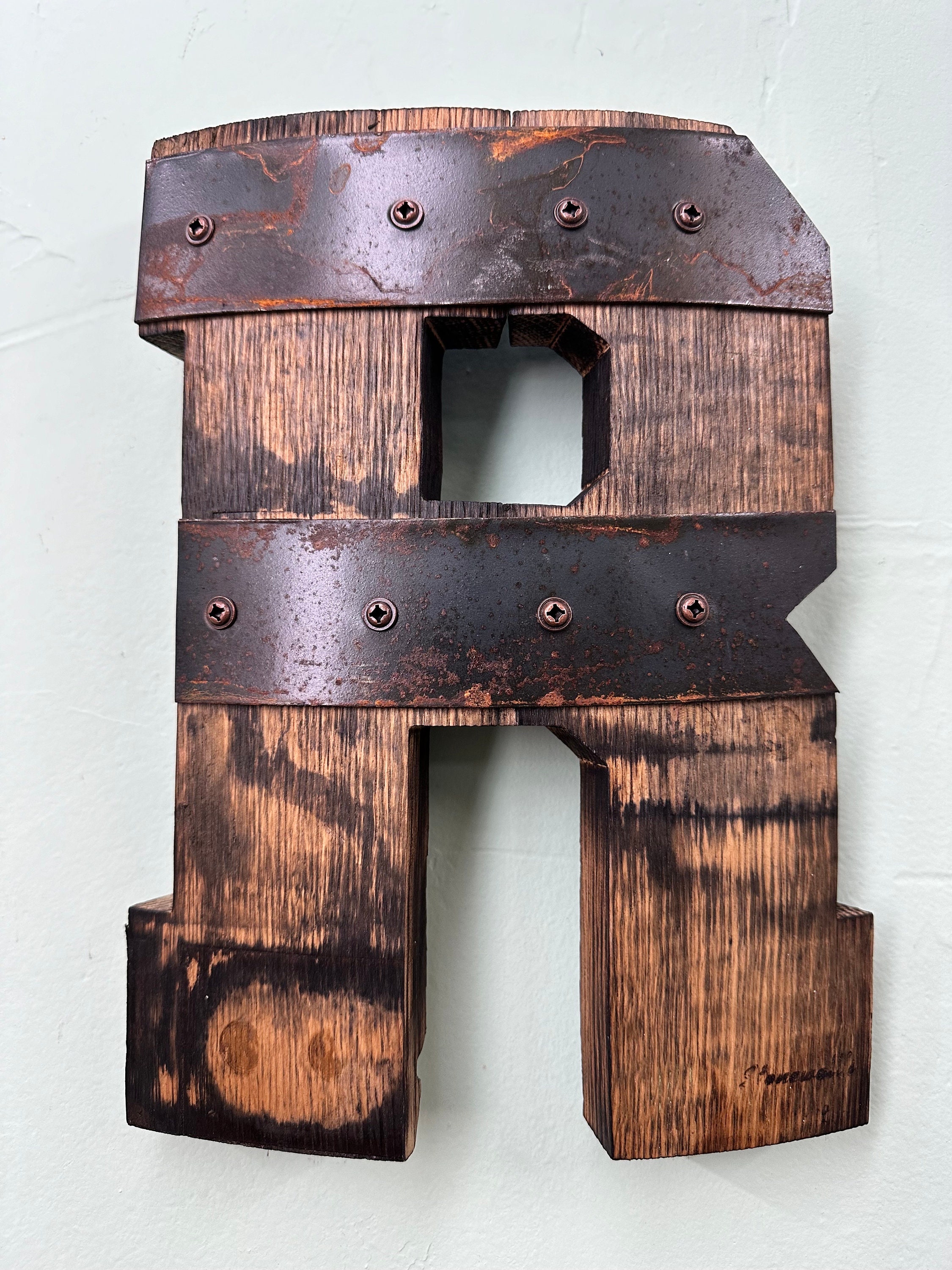 1' “R” Monogram Bourbon Barrel Wood Cutout With Rings - Etsy