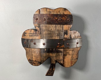 1’ Shamrock Bourbon Barrel Wood Cutout with Rings