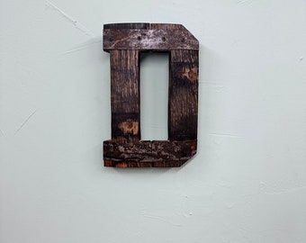 1' “D” Monogram Bourbon Barrel Wood Cutout with Rings