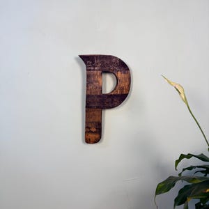 1ft “P” Script Monogram Bourbon Barrel Wood Cutout with Rings