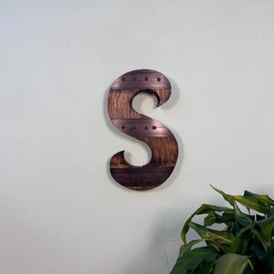 1ft “S” Script Monogram Bourbon Barrel Wood Cutout with Rings