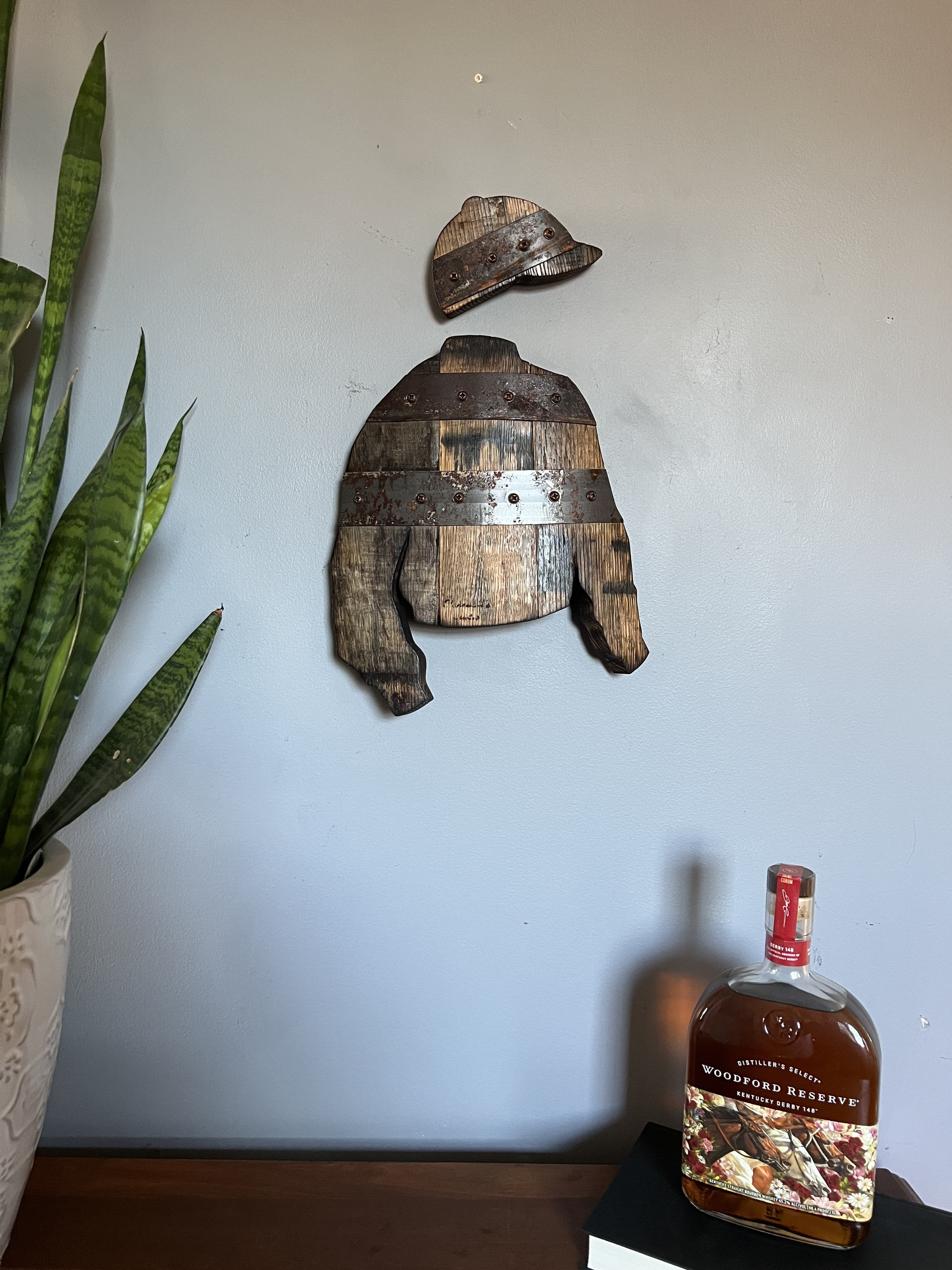 16” Jockey Silks Bourbon Barrel Wood Cutout with Rings