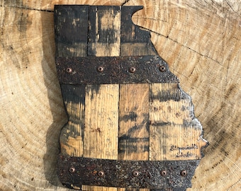 1' Georgia State Bourbon Barrel Wood Cutout with Rings