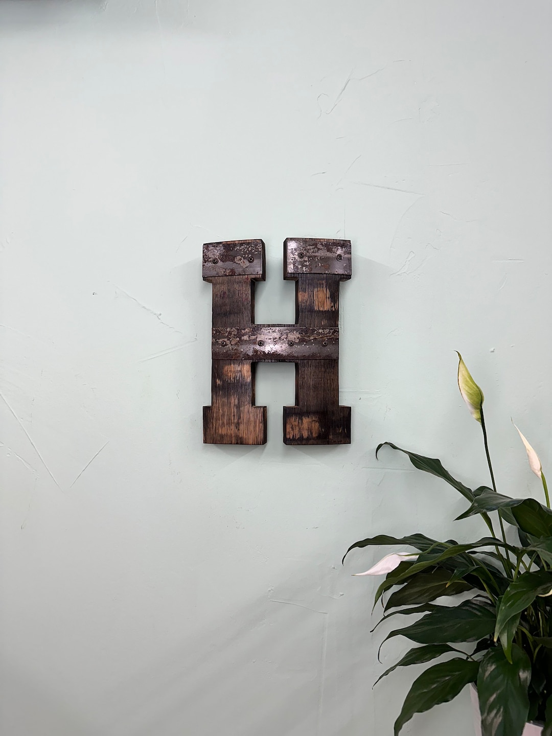 1' “H” Monogram Bourbon Barrel Wood Cutout With Rings - Etsy