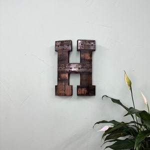 1' “H” Monogram Bourbon Barrel Wood Cutout with Rings