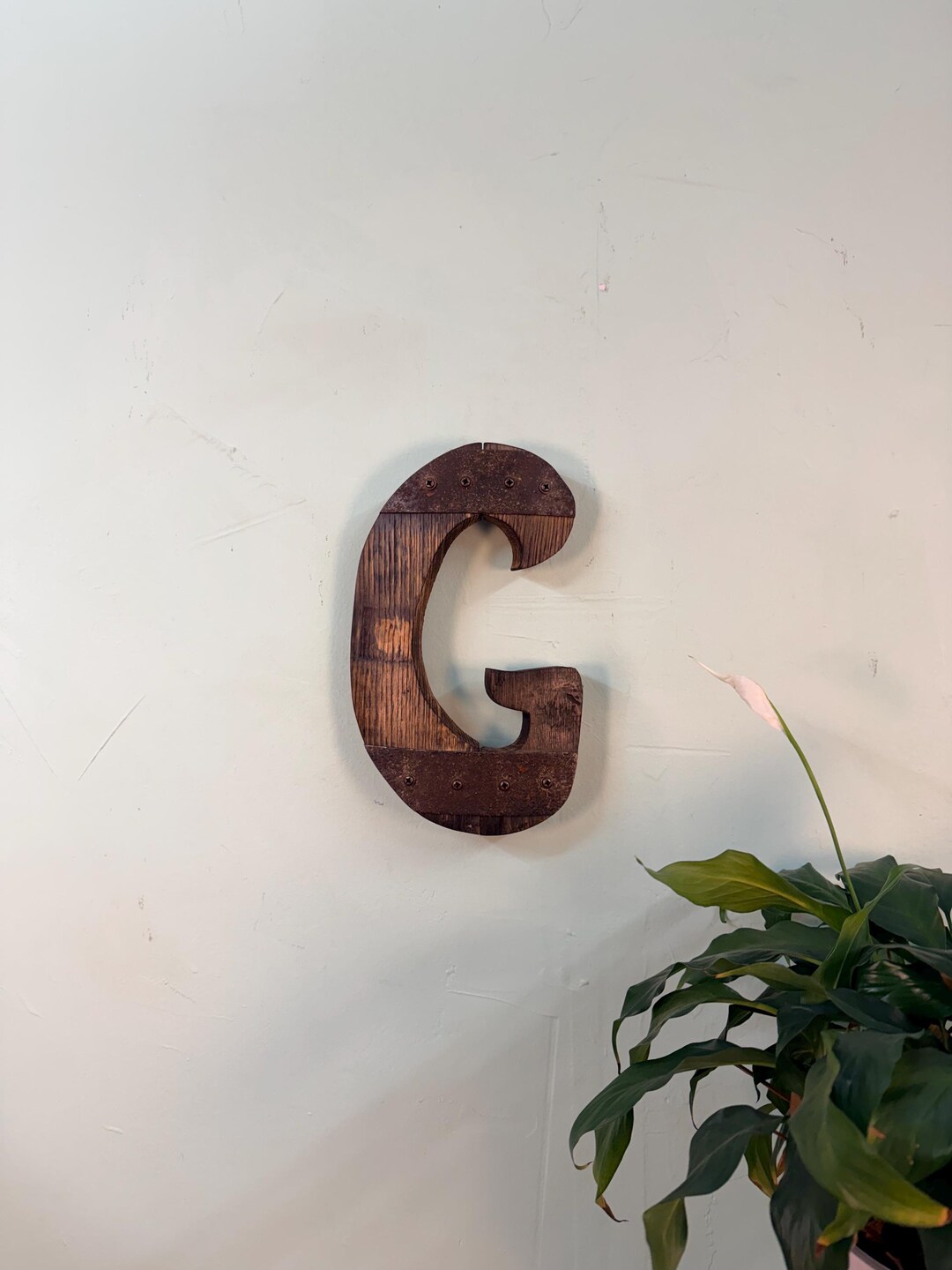 1ft “G” Script Monogram Bourbon Barrel Wood Cutout With Rings - Etsy