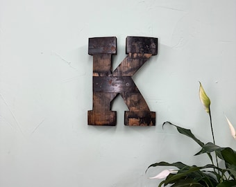 1&#39; “K” Monogram Bourbon Barrel Wood Cutout with Rings