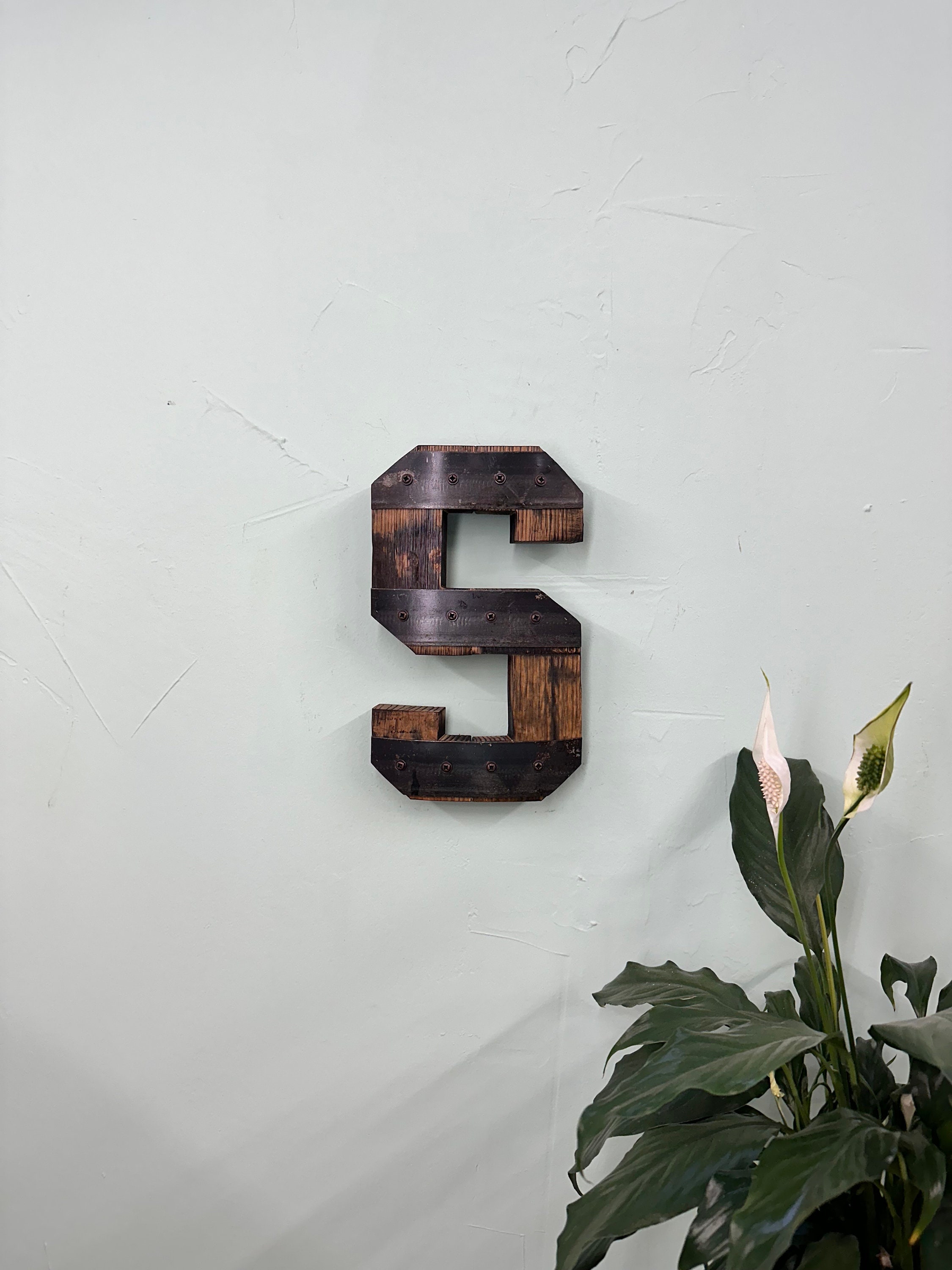 1' “S” Monogram Bourbon Barrel Wood Cutout with Rings