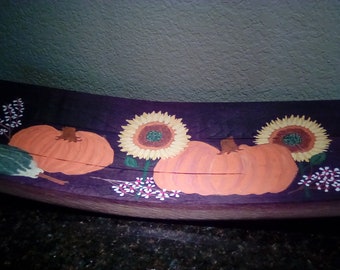 Barrel Stave Bowl, Original Hand Painted Pumpkin Fall Arrangement, Entertaining, Serving, Home Decor, Wedding, Wine Country Gift