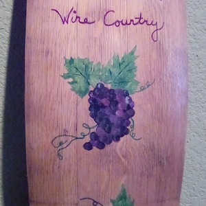 Hand Painted Barrel Stave with Grapes, Napa Valley Wine Country, Wall Art, Home Decor, Wine Lover