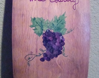 Hand Painted Barrel Stave with Grapes, Napa Valley Wine Country, Wall Art, Home Decor, Wine Lover