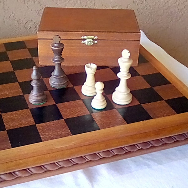 Handmade Chess Board and Complete Chess Set, Ebony Gaboon, Lacewood and Cherry, Game, Home Decor, Entertainment