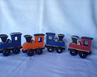 Wooden Train Engine, Wood Toy, Moving Wheels, Hand Painted, Christmas Ornament, Little Engineer